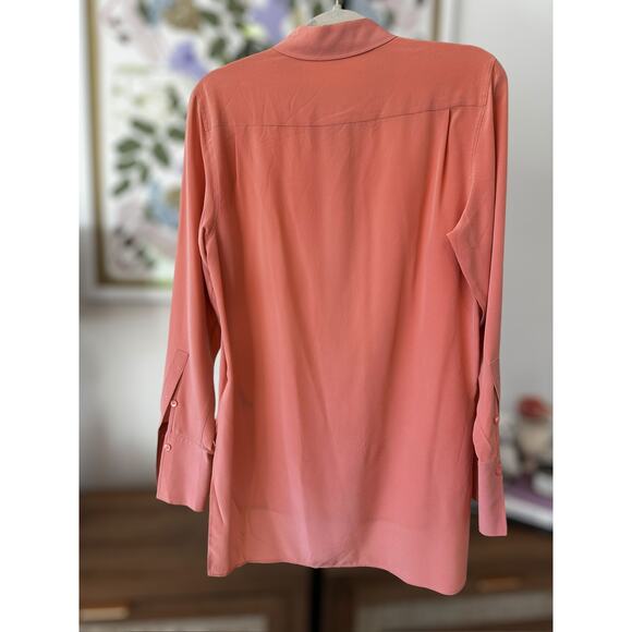New REISS Eden Matte 100% Silk Tunic Button Down Shirt in Coral Pink Size 4 - Picture 2 of 11